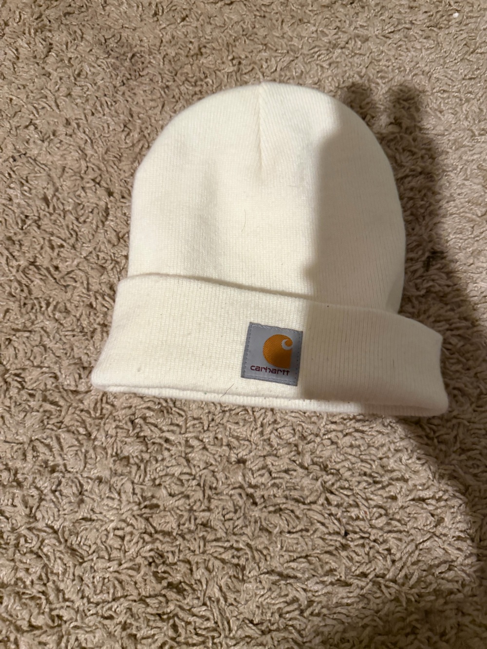 Carhartt Off-White Cuffed Knit Beanie with Logo Patch